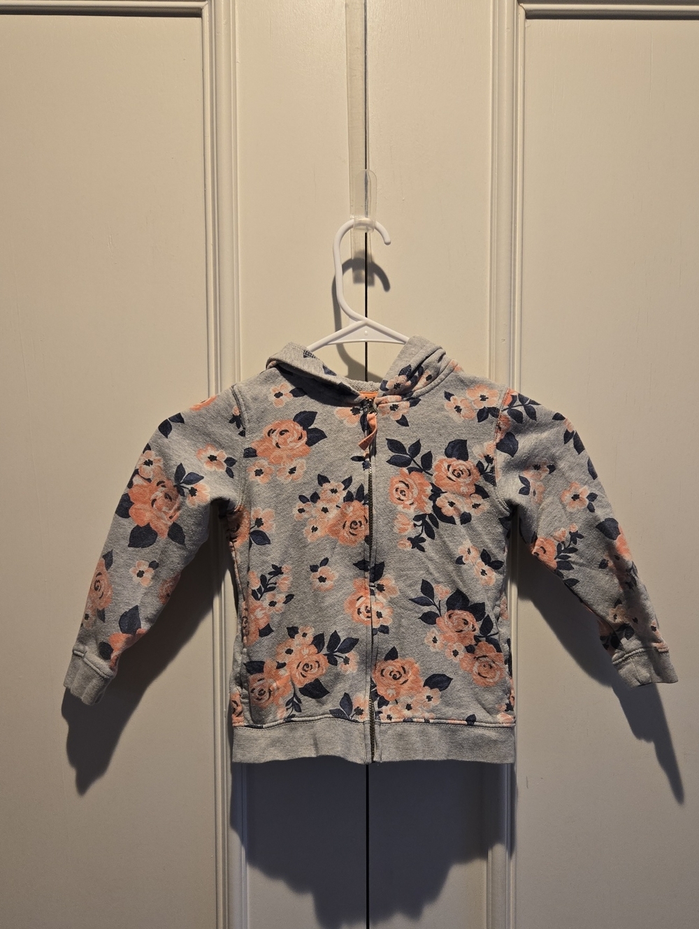 Carter's Heather Gray Zip Hoodie with Peach Floral Print